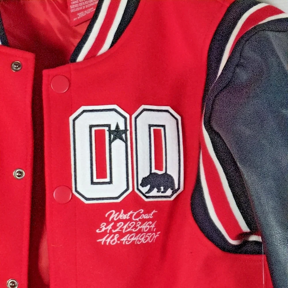 Ring of Fire Stallion Varsity Jacket Boys Med Red Faux Leather Wool Blend NWT